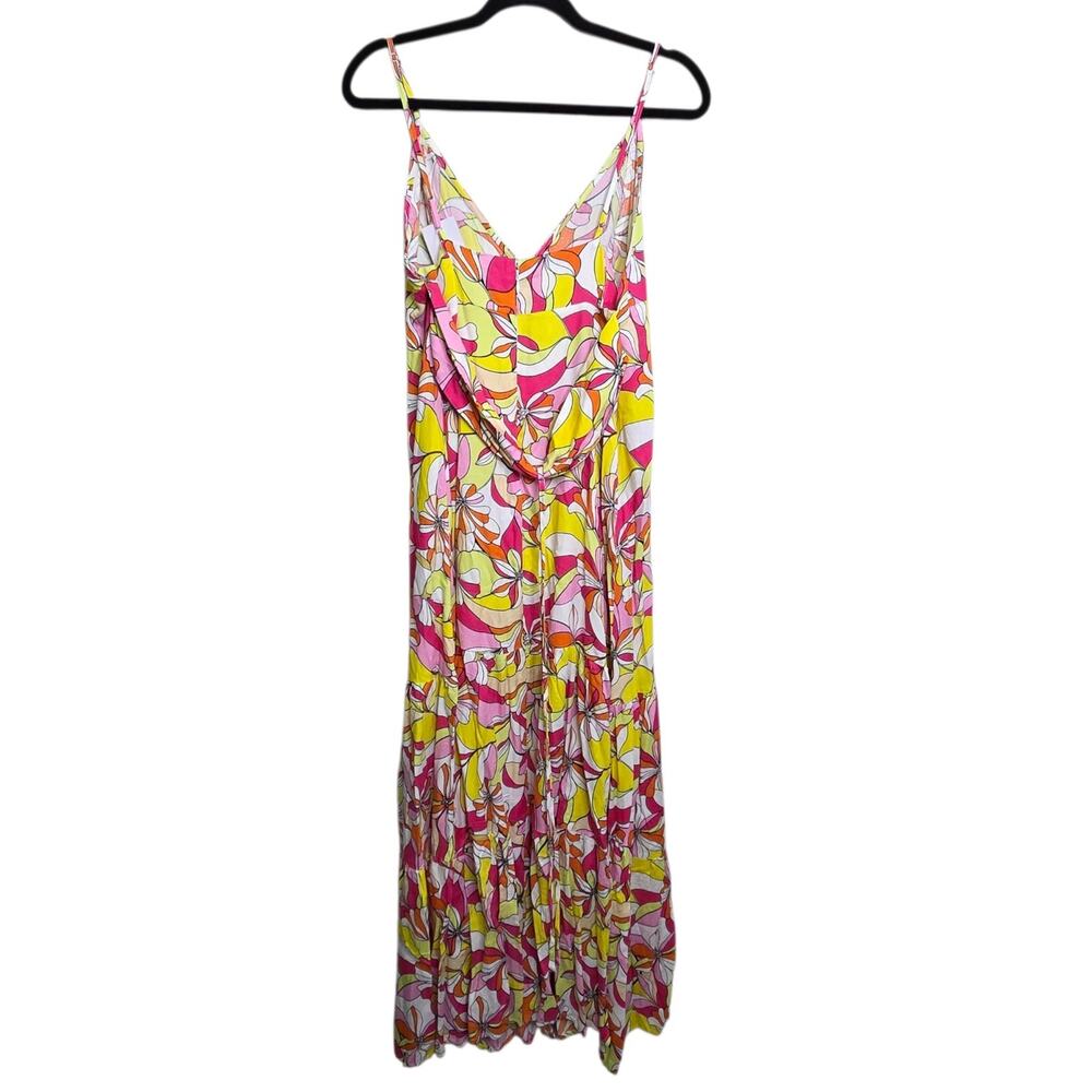 JustFab Multicolor Fuschia Floral Print Strappy Tiered Maxi Dress SZ XL NWT